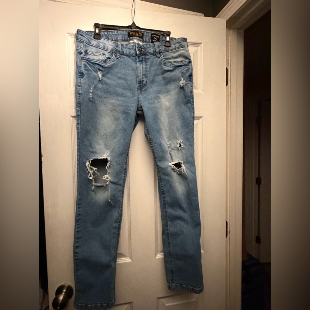 Ring of Fire Men's Distressed Blue Jeans